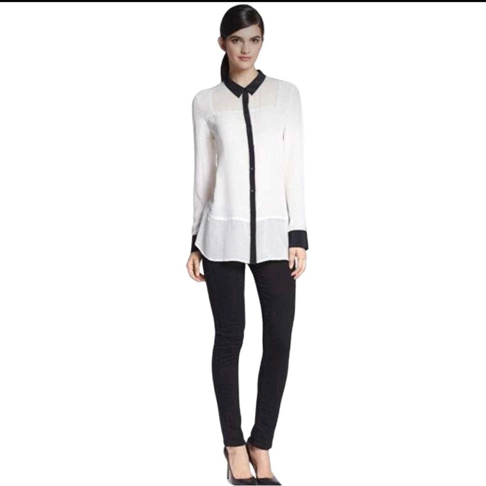 Touvé Elegant Cream and Black Women's Blouse Small 100% Silk